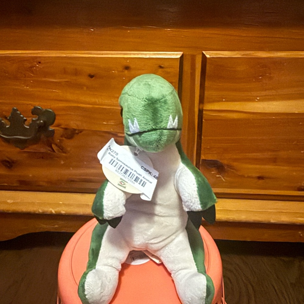 Green and White Dinosaur Plush Toy 7”